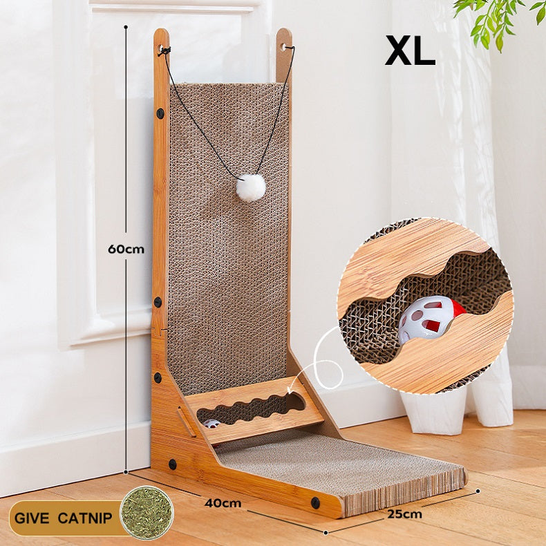 L-Shaped Cat Scratcher with interactive toy