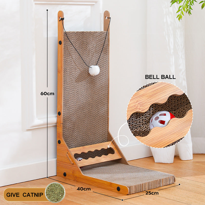L-Shaped Cat Scratcher with interactive toy
