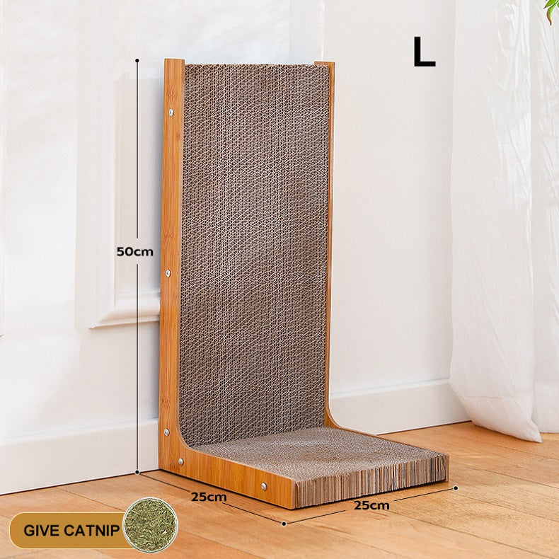 L-Shaped Cat Scratcher with interactive toy